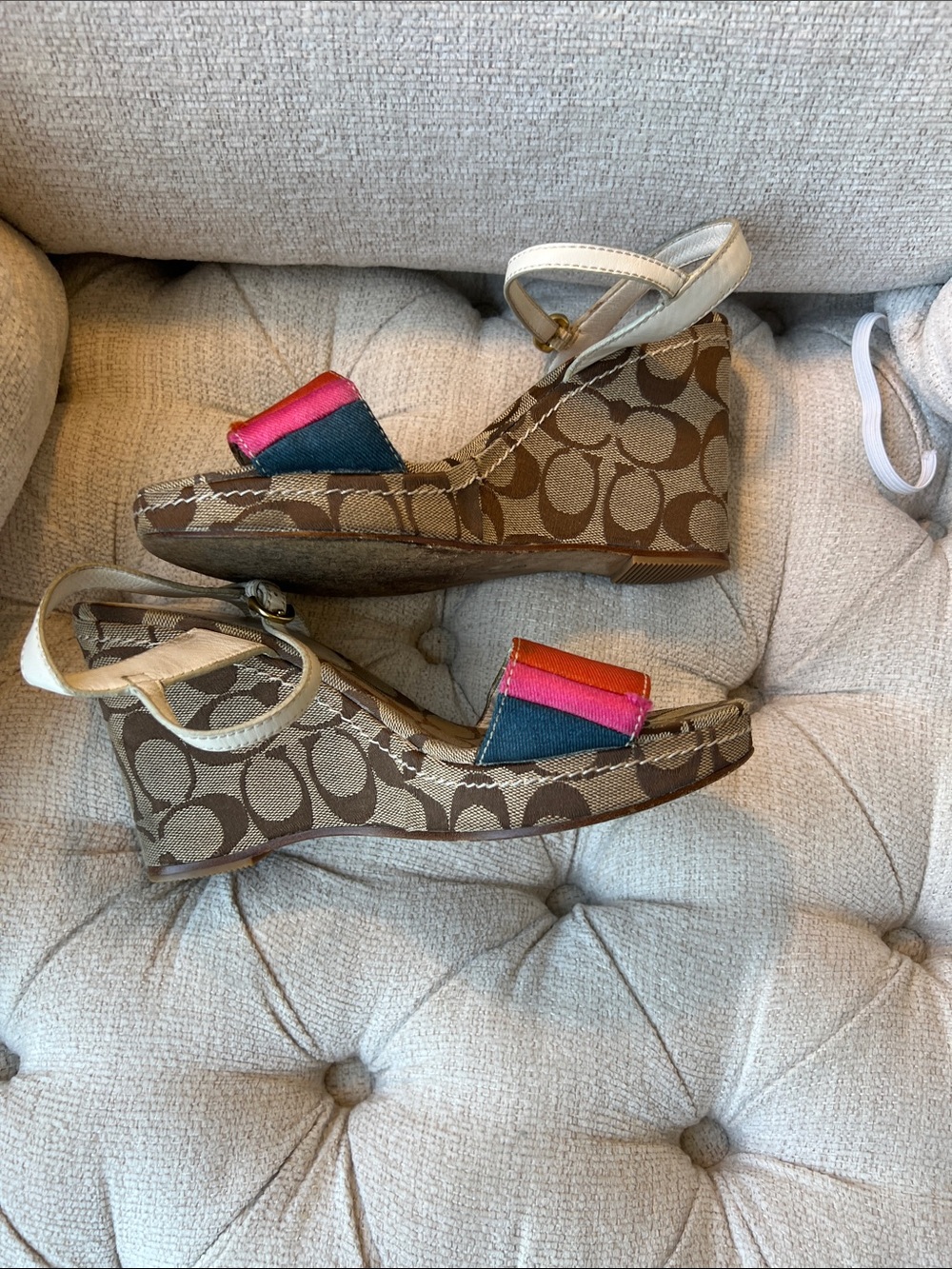 Coach Striped Multi-Color Canvas Platform Sandals with Ankle Strap - Picture 5 of 7